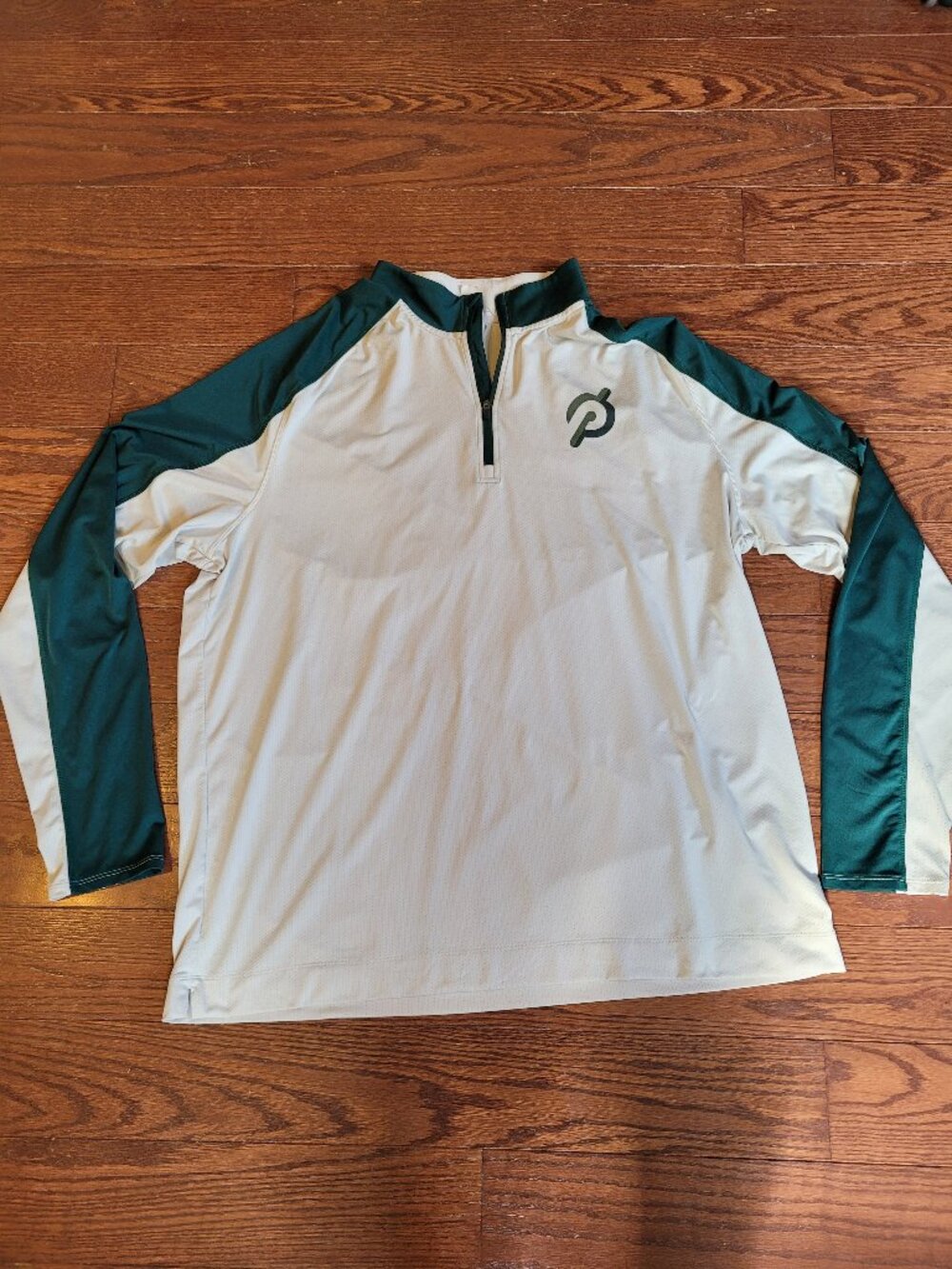 Rhone X Peloton Green and Cream Raglan Sleeve Quarter Zip Size XXL Long Sleeves